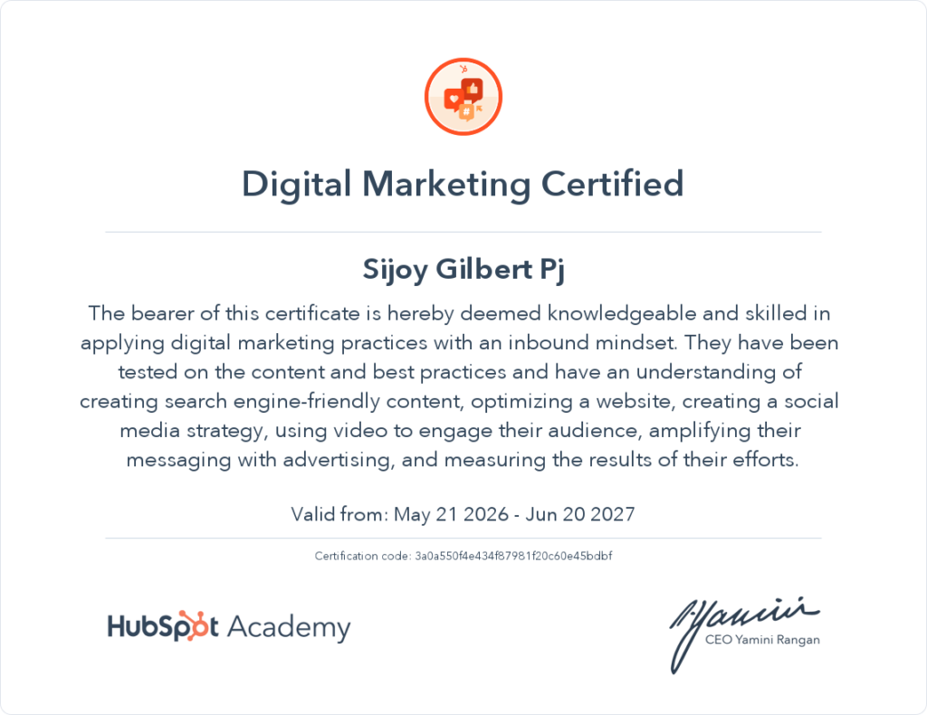 HUBSPOT DIGITAL MARKETING CERTIFICATE