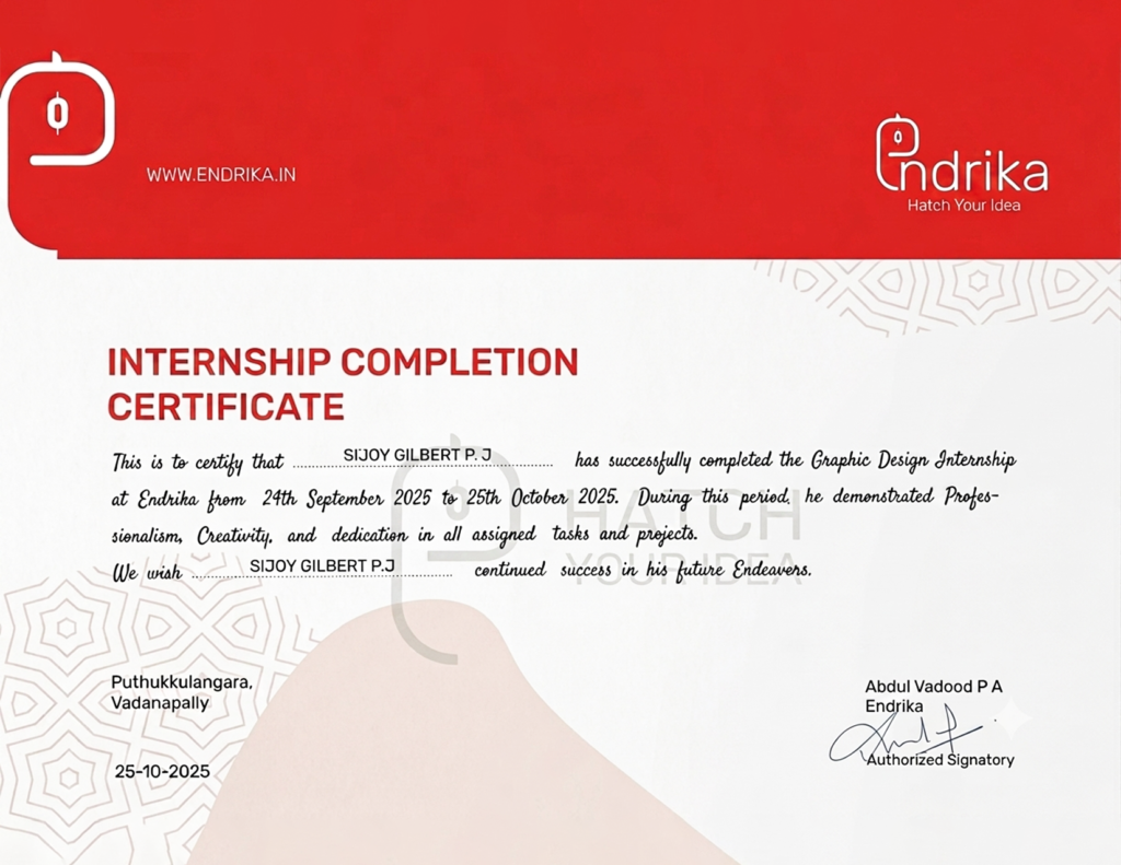 ENDRIKA COMPANY INTERNSHIP CERTIFICATE
