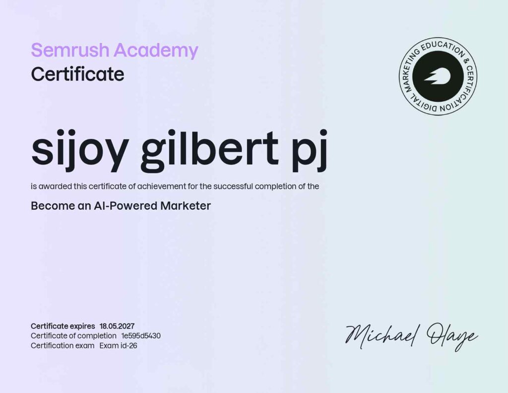 SEMRUSH AI-POWERED MARKETER CERTIFICATE