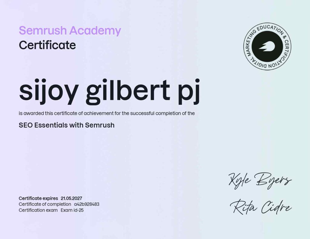 SEMRUSH SEO ESSENTIALS CERTIFICATE